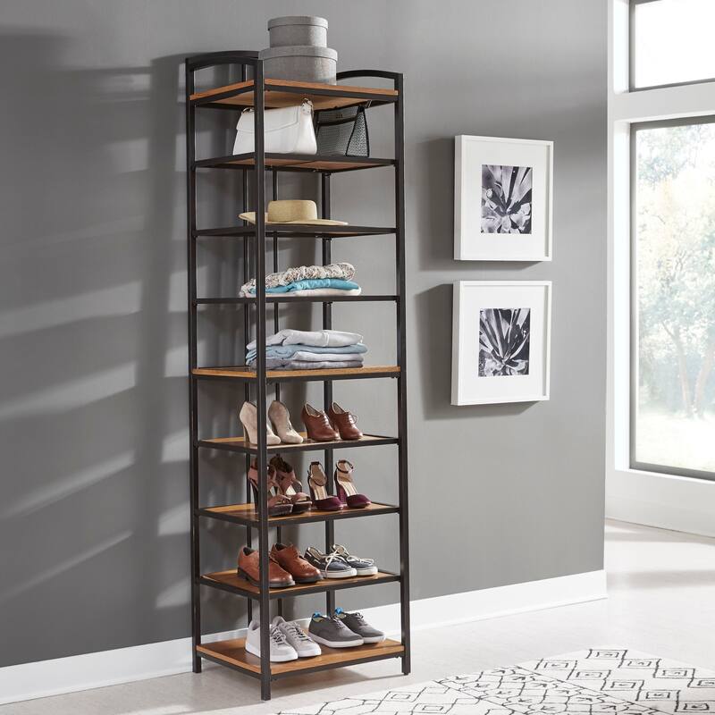 Homestyles Modern Craftsman Brown Wood Closet Wall Shelf Unit with Wood Top - 27' x 20' x 90'