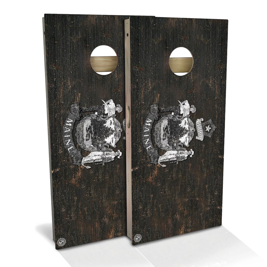 Maine Flag Rustic Outdoor Cornhole Board Set