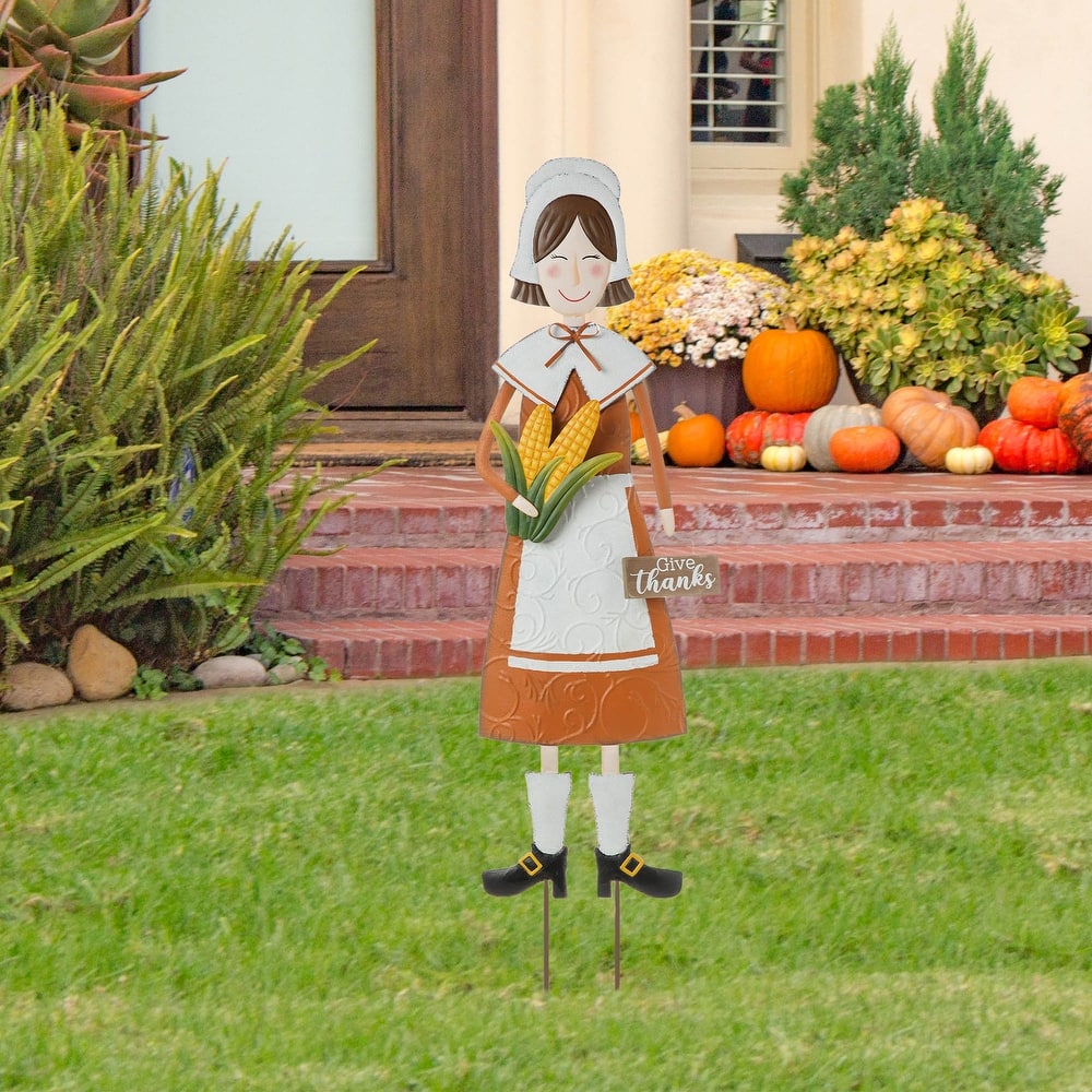 Glitzhome Thanksgiving Metal Yard Stake Fall Harvest Hanging Decor (2-3 Functions)