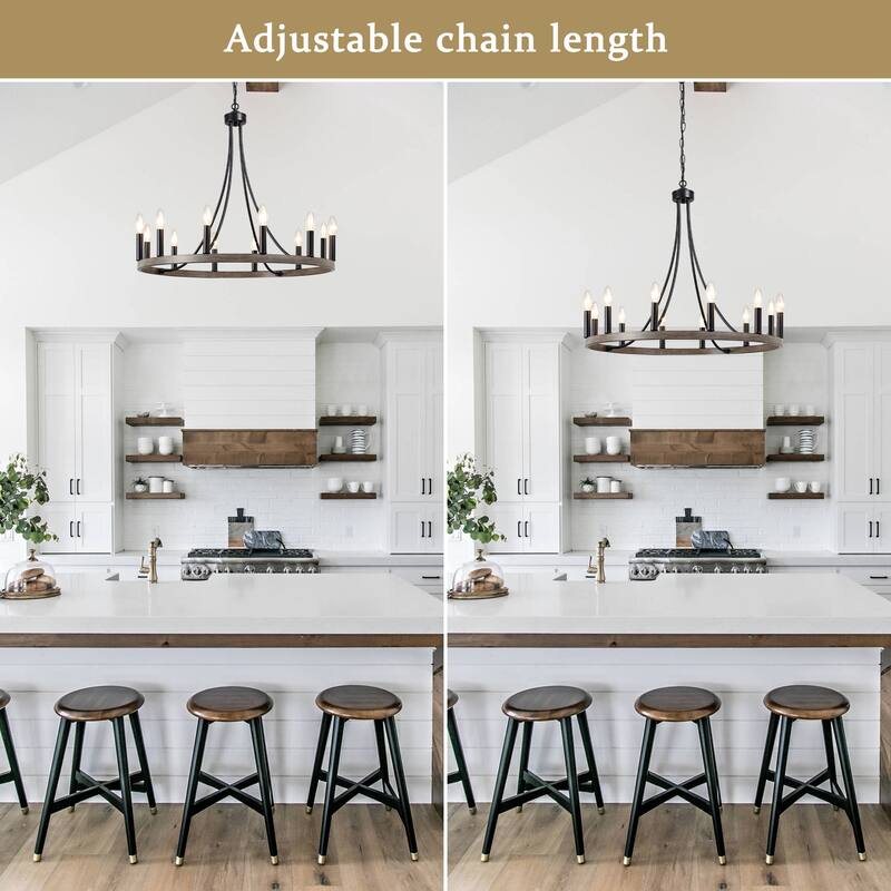12-Light 26.77-inch Vintage Rustic Wagon Wheel Chandelier for Kitchen