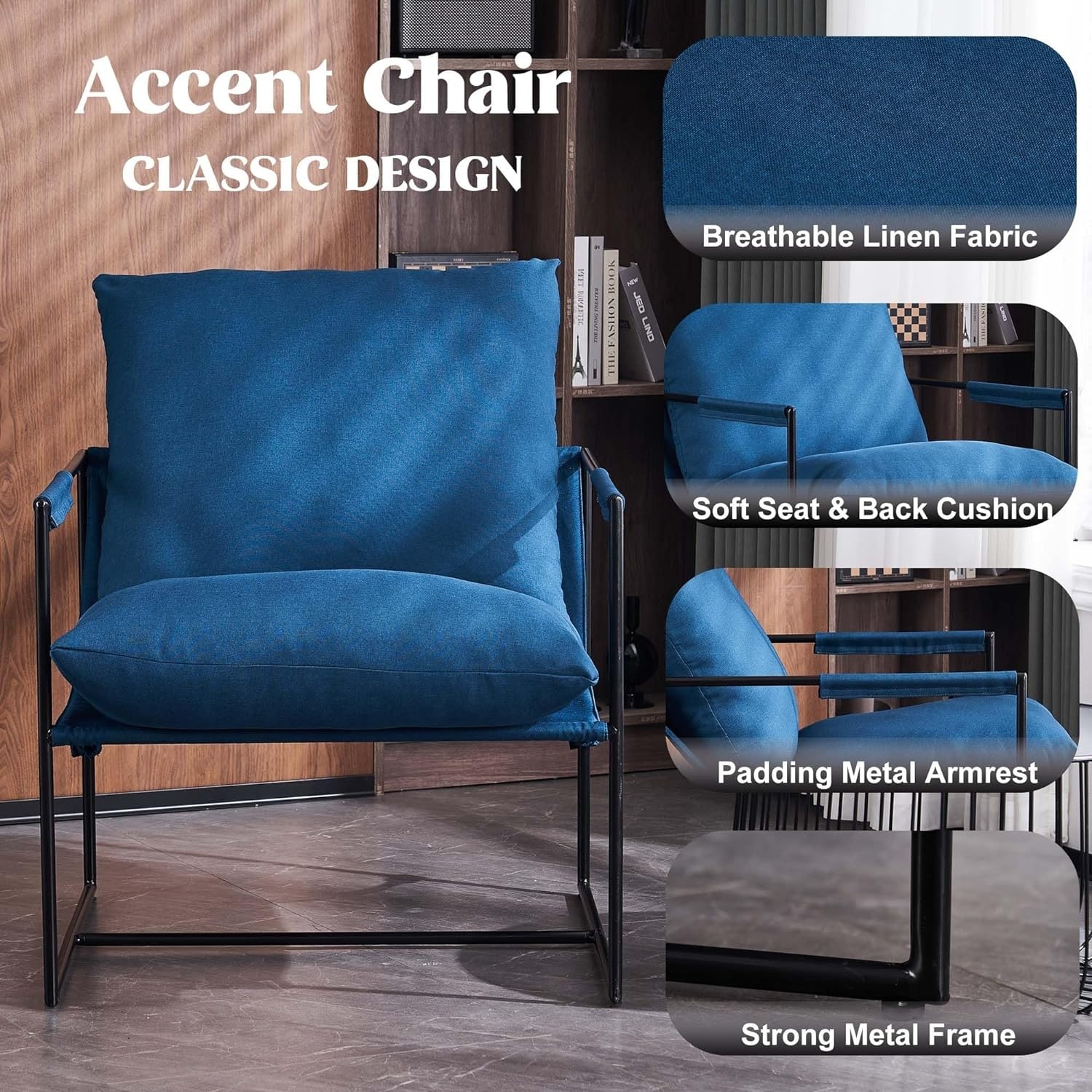 Linen Sling Chair Indoor Modern Accent Chair with Two Removable Soft Cushion Industrial Style Chair with Metal Frame Comfy Chair Bed Bath Beyond 40238833