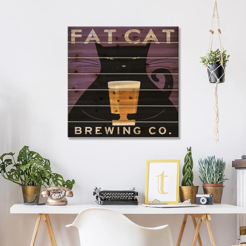 Fat Cat Brewing Co. Print On Wood by Ryan Fowler - Multi-Color