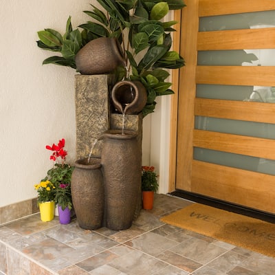 Alpine Corporation 43" Tall Indoor/Outdoor Pottery Fountain with Replaceable LED Lights, Water Feature for Garden