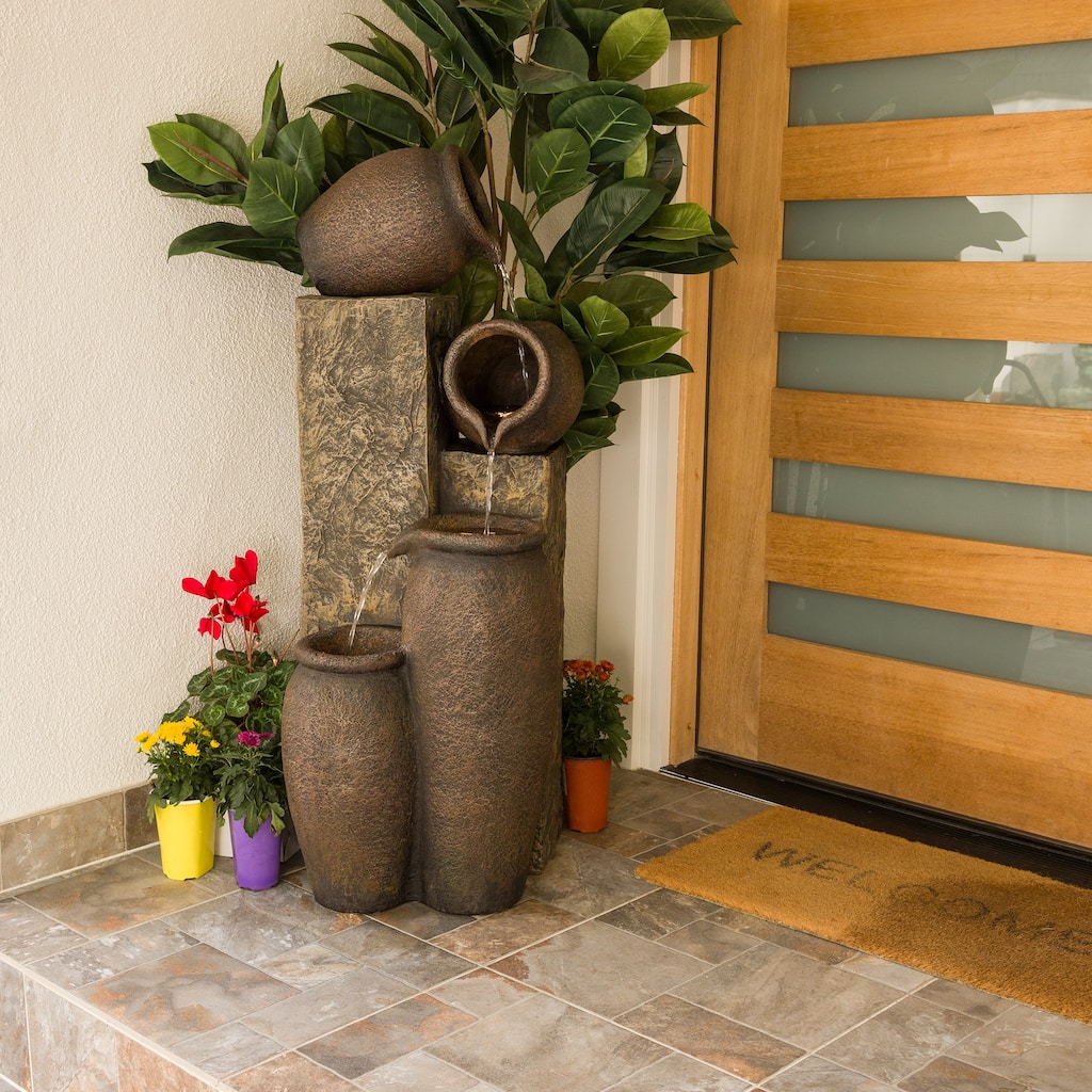 Alpine Corporation 43" Tall Indoor/Outdoor Pottery Fountain with Replaceable LED Lights, Water Feature for Garden
