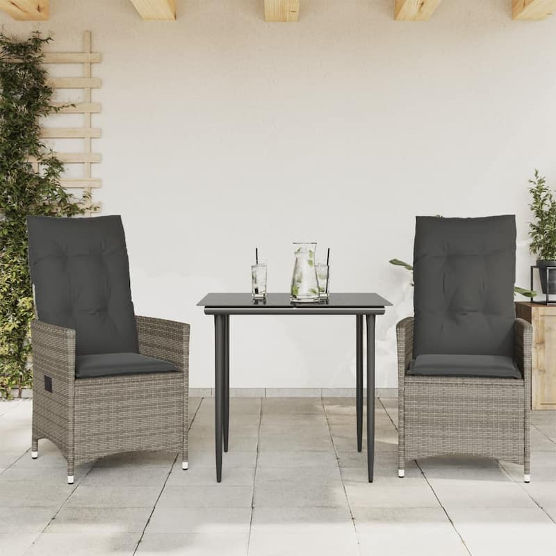 vidaXL Reclining Patio Chairs with Cushions Armchair Outdoor Seating Poly Rattan