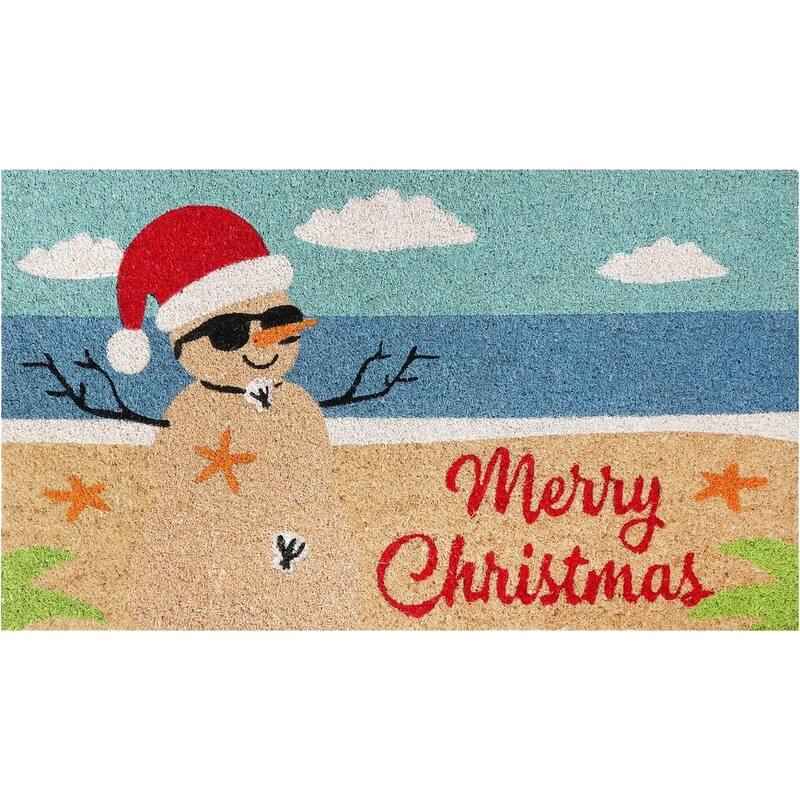 A1HC Natural Coco Coir Door Mat with Heavy Duty Non-Slip PVC Backing - 18" x 30" - Easy to Clean - Coastal Christmas Multi