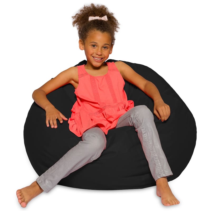 Kids Bean Bag Chair, Big Comfy Chair - Machine Washable Cover - 38 Inch Large - Solid Black