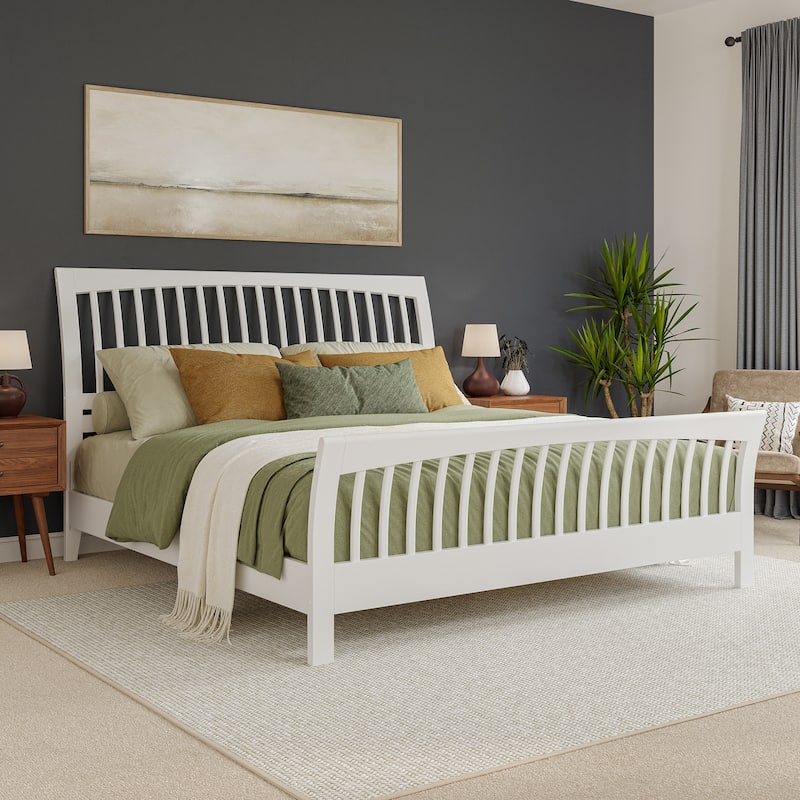 Orleans King Solid Wood Low Profile Platform Bed with Matching Footboard in White