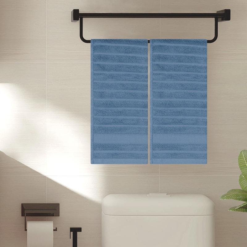 Cotton 2 Pack Hand Towels, Striped Pattern Decorative Comfort Towel for Bathroom, Travel, Camp 14" x 30" - Blue