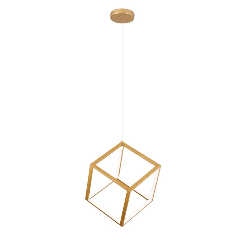 Cube 1 Light LED Integrated Minimalist Black or Gold Square Geometric Pendant Lamp