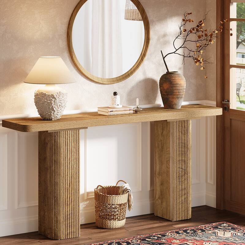 Farmhouse Long Entryway Table, 63-Inch Console Table Behind Couch - Brown