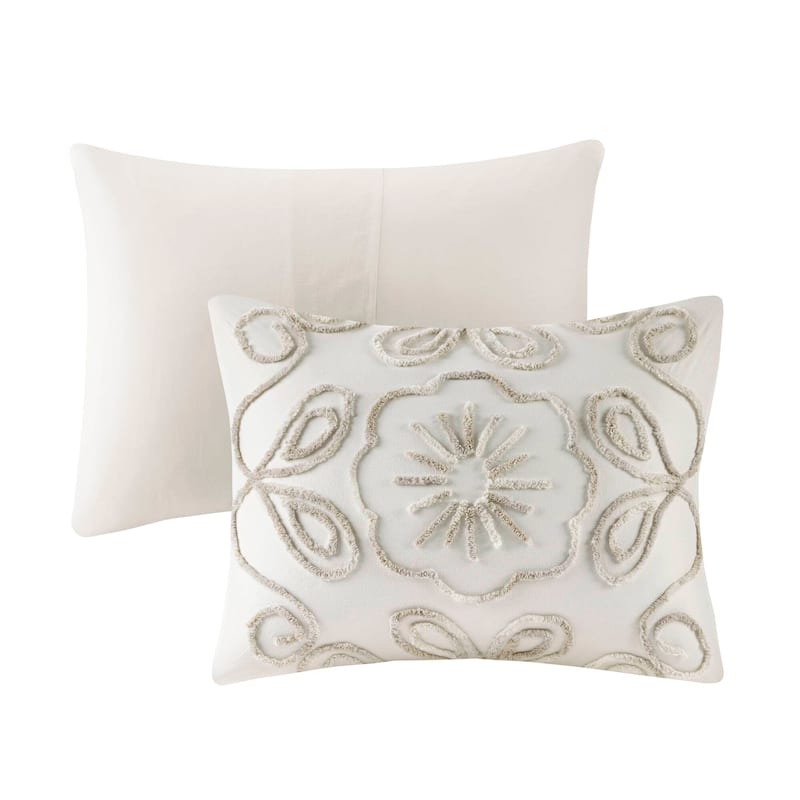 Madison Park Juliana Ivory/ Taupe Tufted Cotton Chenille Duvet Cover Set