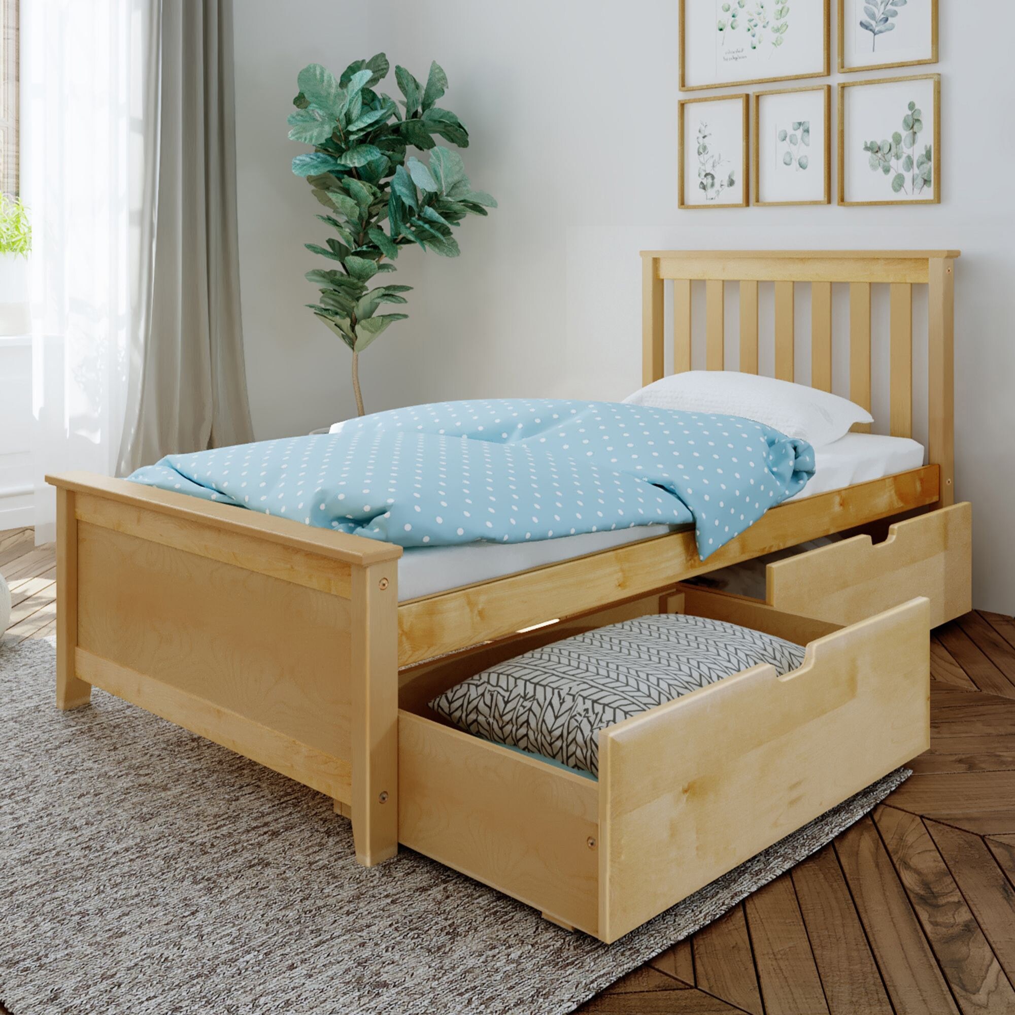 Bed with store drawers underneath twin