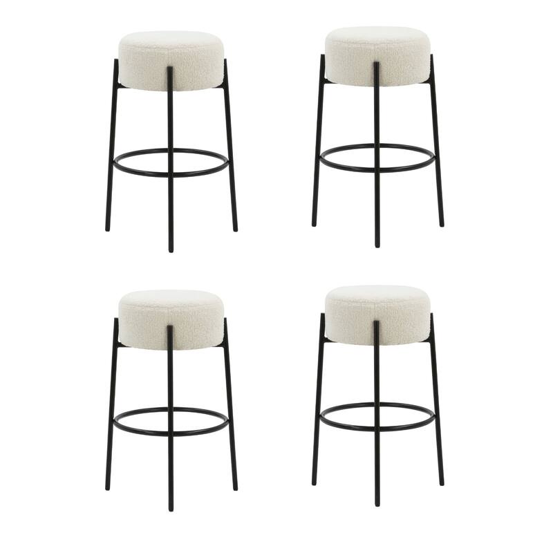 Isaac Modern Backless Metal Round Bar Stool with Boucle Padded Seat and Metal Base