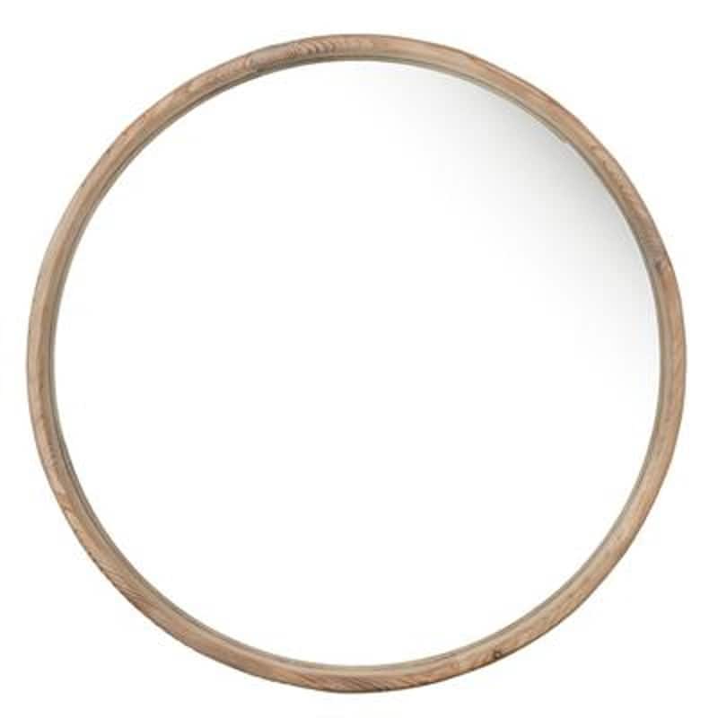 HomeRoots 28" Natural Rustic Brown Wood Frame Round Wall Mounted Accent Mirror - 27.6