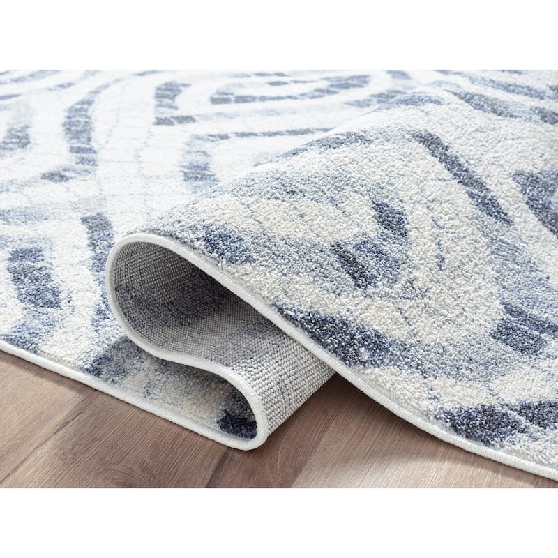 Abani Cruz Geometric Blue and Ivory Indoor Area Rug