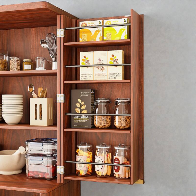 72" Tall Modern Fluted Wood Kitchen Pantry Cabinet with Doors, 6 Shelves & Door Storage for Kitchen or Dining Room