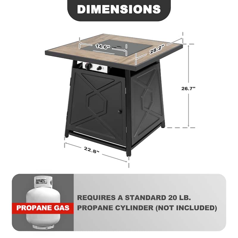 Outdoor 28 Inch 50,000 BTU Propane Gas Fire Pit Table with Cover - 28 inches