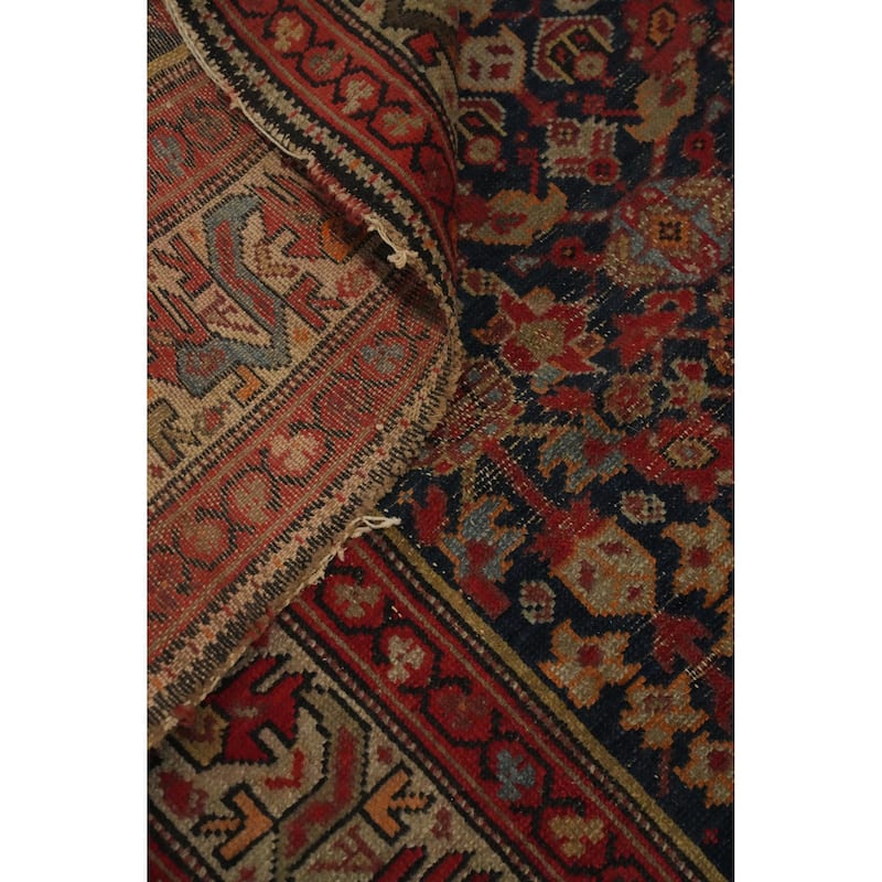 Hand Knotted Oriental 100% Wool Carpet Traditional Floral Navy Blue & Blues Malayer Area Rug - 11' 8'' X 5' 3''