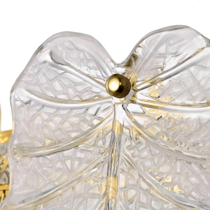 Alma 5-Light Brushed Shiny Brass Leaf-shaped Glass Crystal Chandelier - 19 inches in diameter x 16.8 inches H