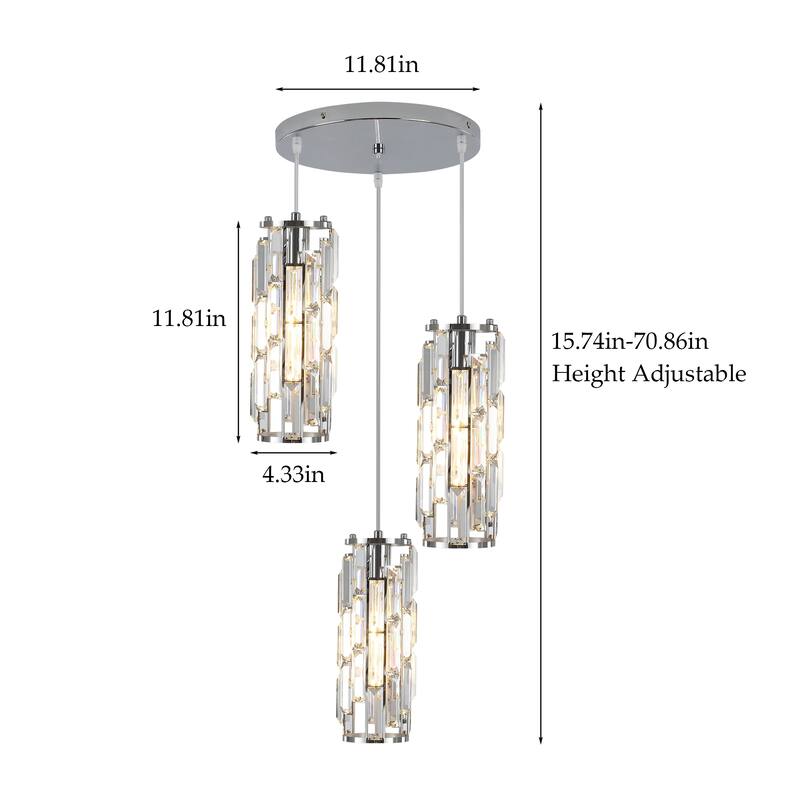 3-Light Chandelier for Bedroom Kitchen Dining Room with Crystal Shaded