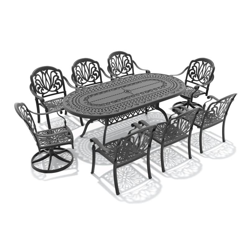 9-Piece Outdoor Dining Set with 1 Table and 8 Chairs, All-Weather Aluminum Outdoor Patio Sets