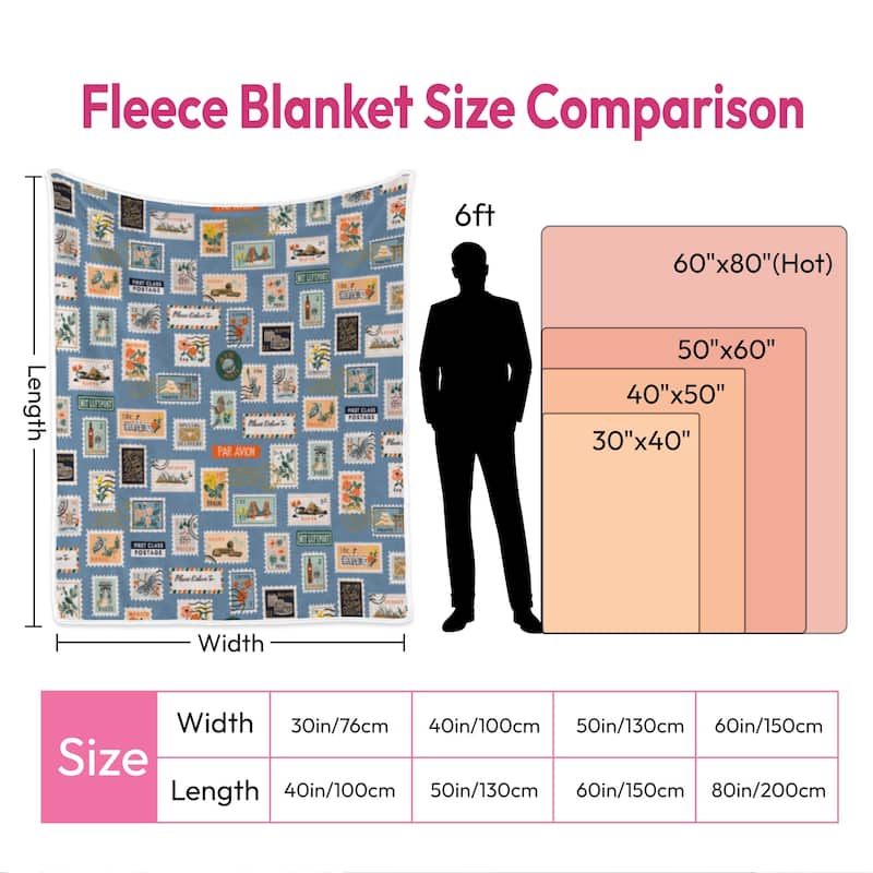 Vintage Postmarks Stamps Blanket, Lightweight Cozy Plush Warm Flannel Throw Blankets for Couch Sofa Bed