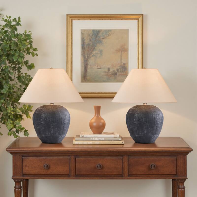 Modern Ceramic Table Lamp with Cone Linen Shade