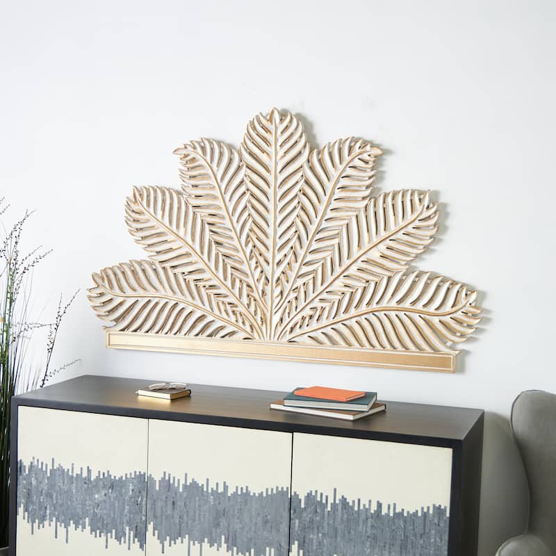 Wooden Palm Tree Leaf Panel Wall Decor with White Accents - Gold - Roche River Decor