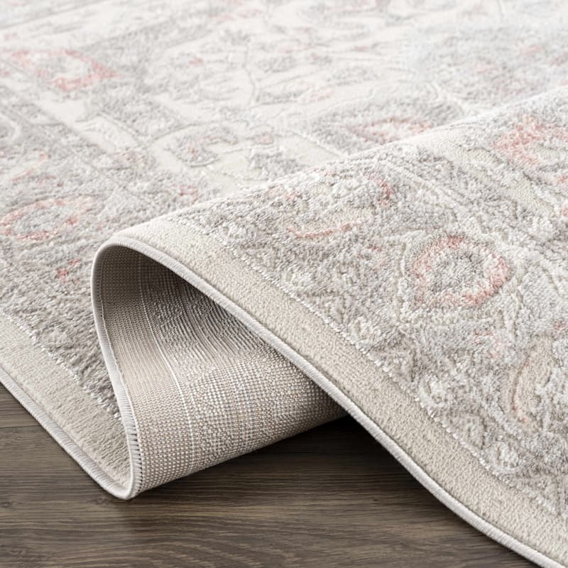 Hauteloom Calum Living Room, Bedroom Area Rug - Farmhouse - High Pile - Pink,Gray - 7'9" x 9'6"