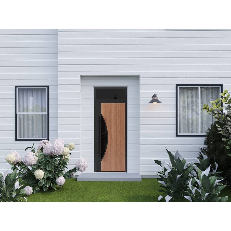 Front Exterior Prehung Steel Door Ronex 1077 Teak Entry Metal Painted W36xH80 Left hand Inswing