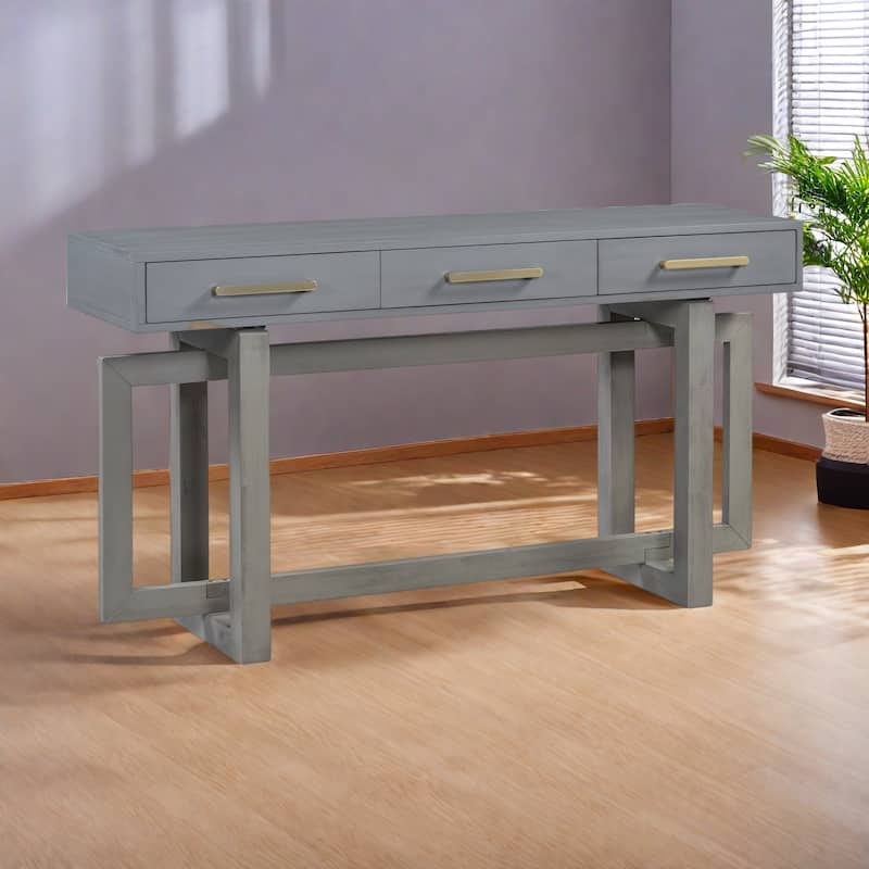 57" MDF Console Table with Three Drawers for Entryway, Hallway, Living Room - Antique Gray