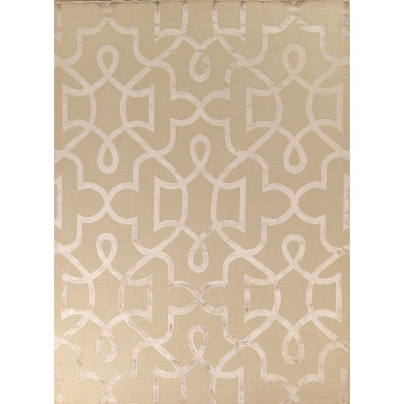 Geometric Nepalese Modern Area Rug Handmade Wool Carpet Beige - 9'2" x 11'10"
