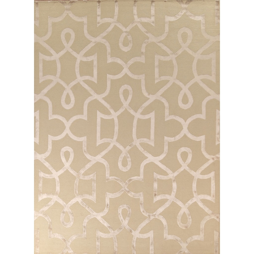 Geometric Nepalese Modern Area Rug Handmade Wool Carpet Beige - 9'2" x 11'10"