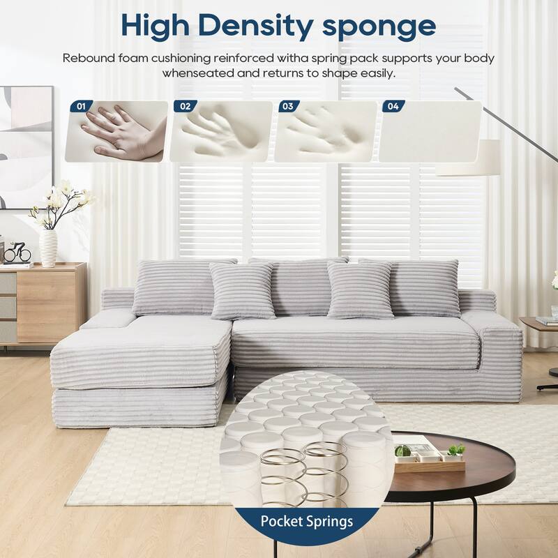 Modern L Shaped Sleeper Sofa with Memory Foam Cushions and Steel Frame for Living Room and Guest Room