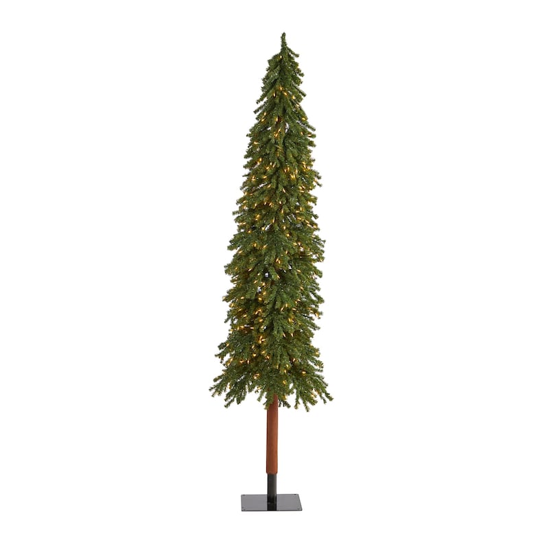 8Ft Artificial Christmas Tree with Lights - Holiday Decor, Slim Design, Bendable Branches, Indoor Tree - Green - 96
