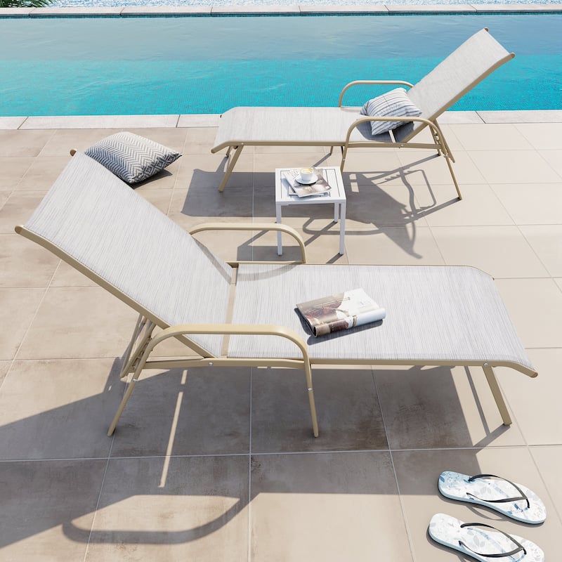 Outdoor Patio Lounger Aluminum Adjustable Chaise Lounge Chairs with Arms (Set of 2/4) - See Picture