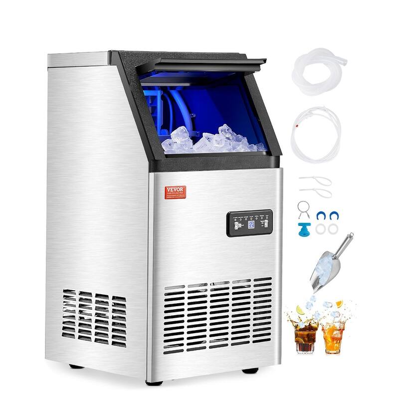 Freestanding Commercial Ice Maker with 36 Trays and 16 LBS Storage Self-Cleaning and LED Panel - 14.2 x 17 x 28 in