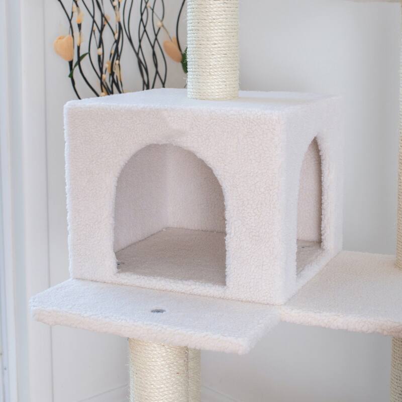 Ivory 57" High Real Wood Cat Tree, Fleece Covered Cat Climber