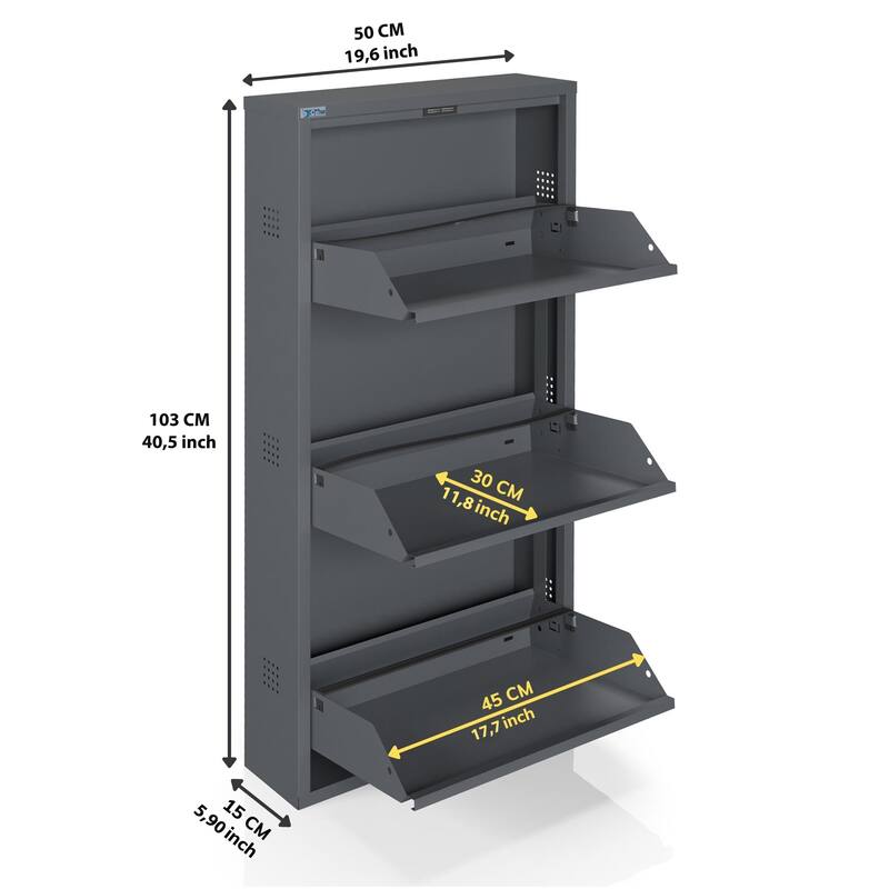 Antibacterial 3 Tier metal shoe cabinet side holes