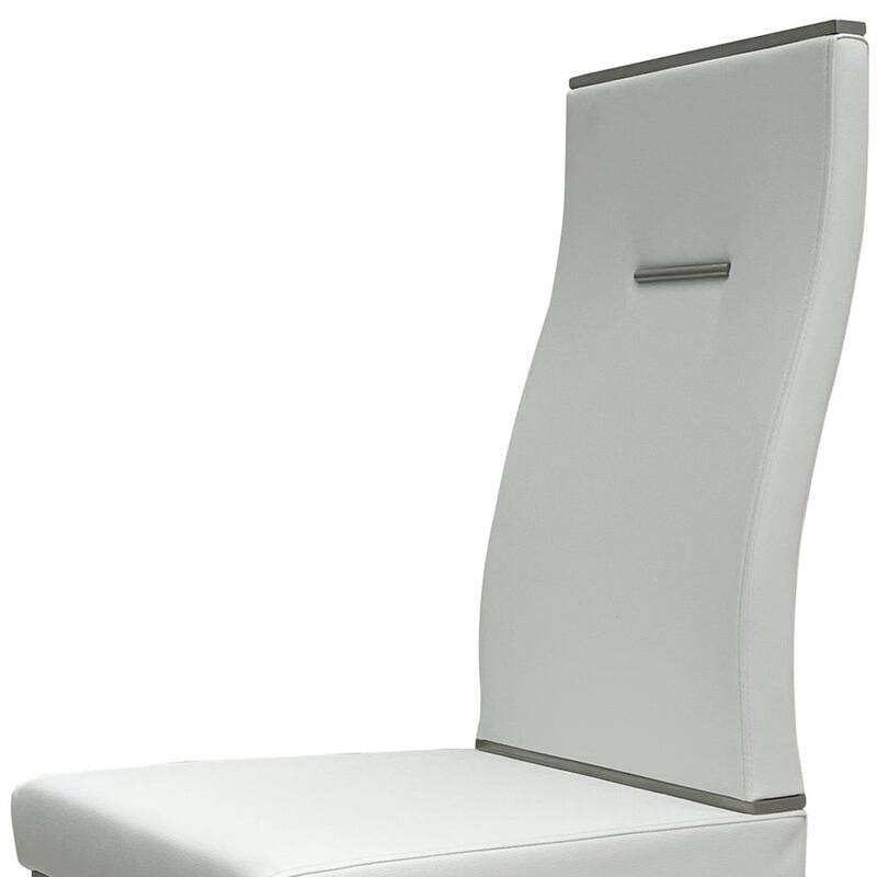 HomeRoots Set of Four White and Silver Upholstered Faux Leather Dining Side Chairs - 13.30 in. x 42.00 in. x 15.07 in.