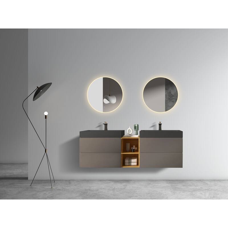 GDFStudio - Naomi Modern Floating Bathroom Vanity with Silent Drawers and Pre-Assembled One-Piece Sink