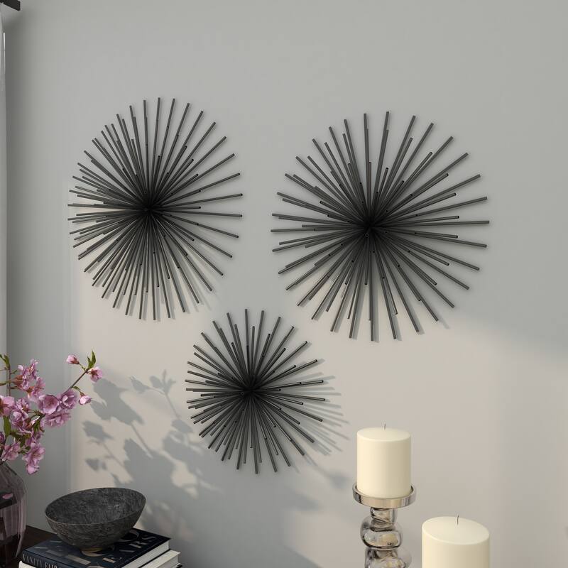 CosmoLiving by Cosmopolitan Metal 3D Starburst Wall Decor (Set of 3) - Silver, Gold, Black, Copper