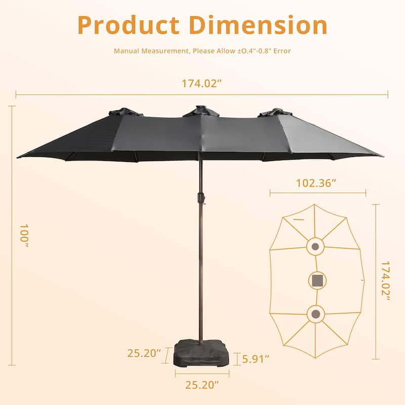 HOOOWOOO Outdoor Patio Umbrella with Solar Light