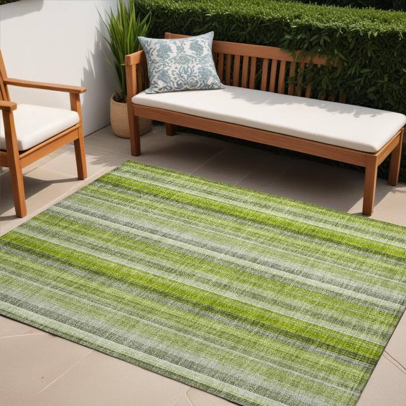Alvari Stripe Weather Resistant Timeless Fusion Outdoor Rug - 5' X 8' - Green
