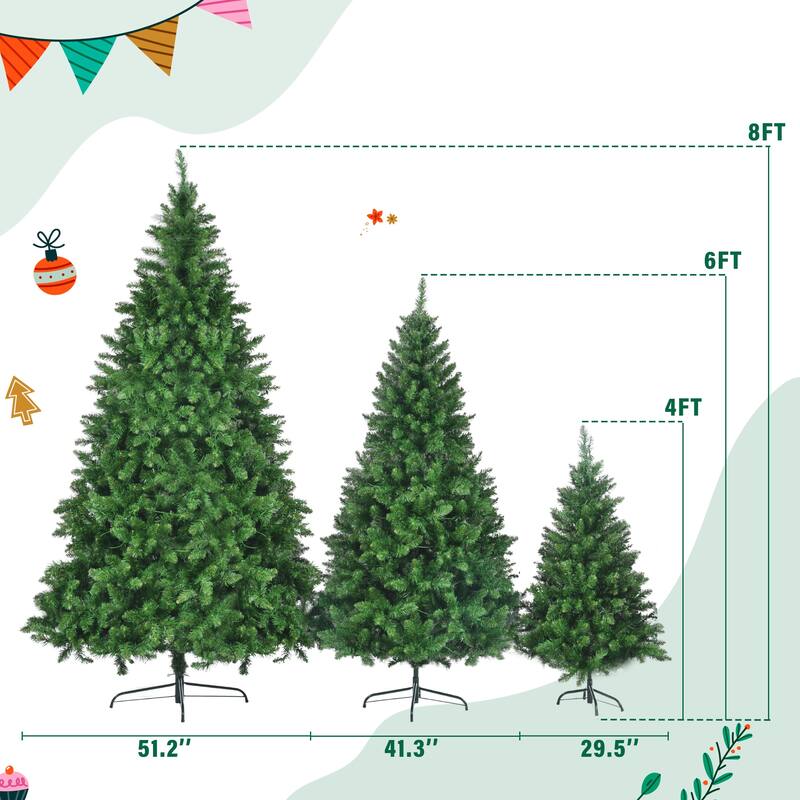 8FT, 6FT, 4FT Pre-Lit PVC Christmas Trees Set with Warm Yellow LED Lights and 2539 Branch Tips for Home Holiday Decoration