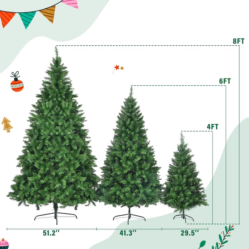 Set of 3 Pre-Lit Green Pine Christmas Trees 4ft 6ft 8ft, 820 LED Lights, Hinged PVC Holiday Decor