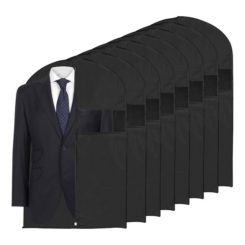 8Pcs Garment Bag Suit Bags for Closet Storage Travel Hanging Clothes 40"x24" - Black
