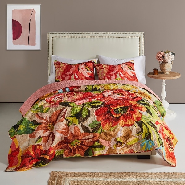 Greenland Home Fashions Senna Boho Floral Quilt and Pillow Sham Set On Sale Bed Bath Beyond 36251652