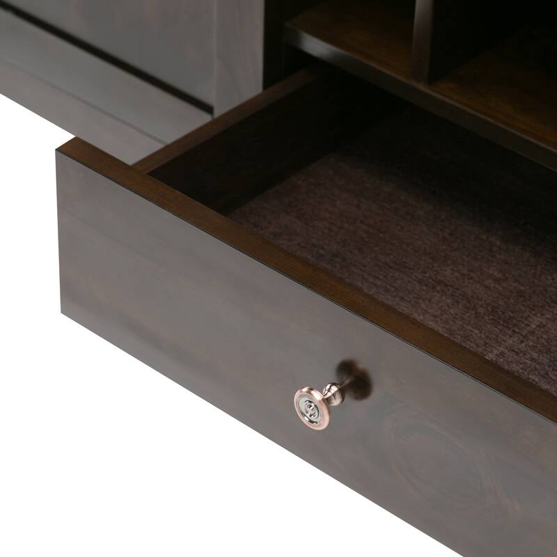 WYNDENHALL Sterling SOLID WOOD 54 inch Wide Transitional Sideboard Buffet Credenza and Wine Rack in Dark Tobacco Brown